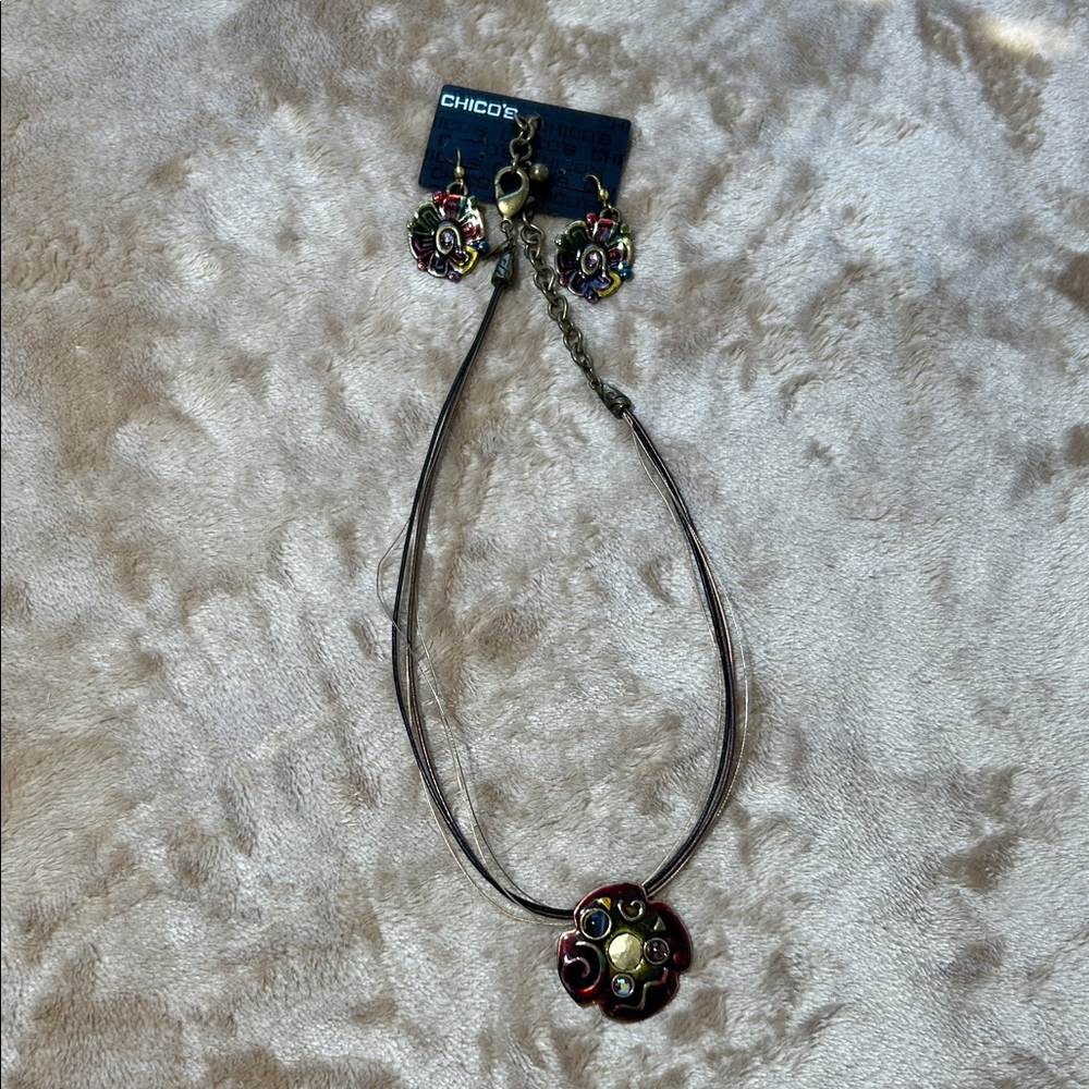 Chico's Multicolor Floral Necklace and earrings set.